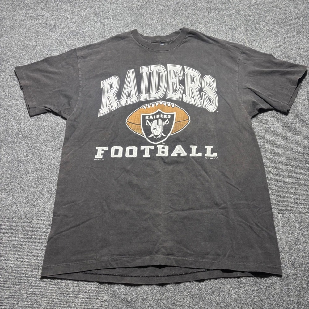 Vintage 1990 Oakland Raiders Football T-Shirt Logo 7 Hanes Beefy-T XL Black USA